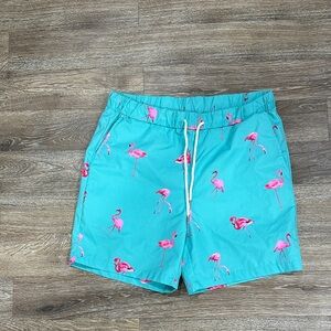 SHEIN Teal Flamingo Print Swim Trunks Size Medium